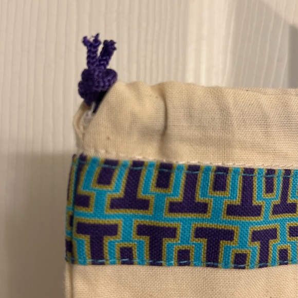 NEW Tory Burch Beige Dust Bag Blue Purple Trim Drawstring Gold Logo Pull - Picture 1 of 7